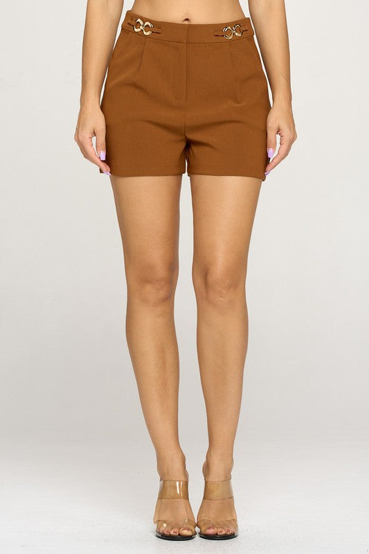 Chocolate USA Chain Detail Pleated Waist Shorts