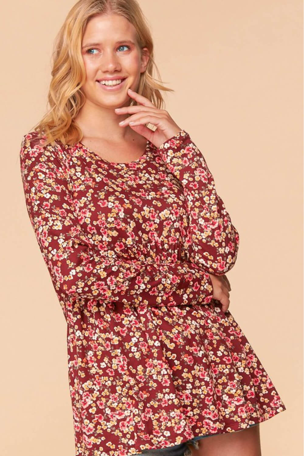 Haptics Full Size Floral Tunic Blouse