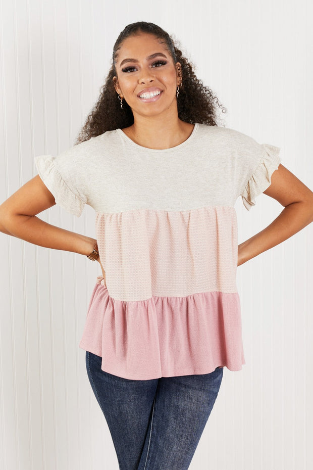 Hailey & Co Weekend Special Full Size Color Block Tiered Babydoll Top