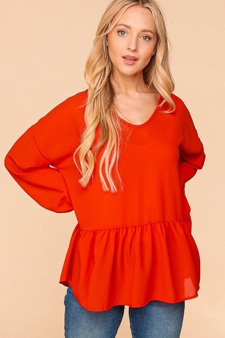 Haptics Full Size V-Neck Peplum Top