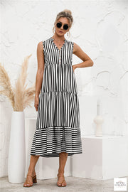 Striped Tiered Swing Dress