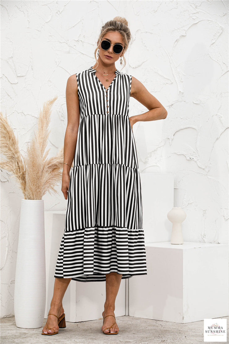 Striped Tiered Swing Dress