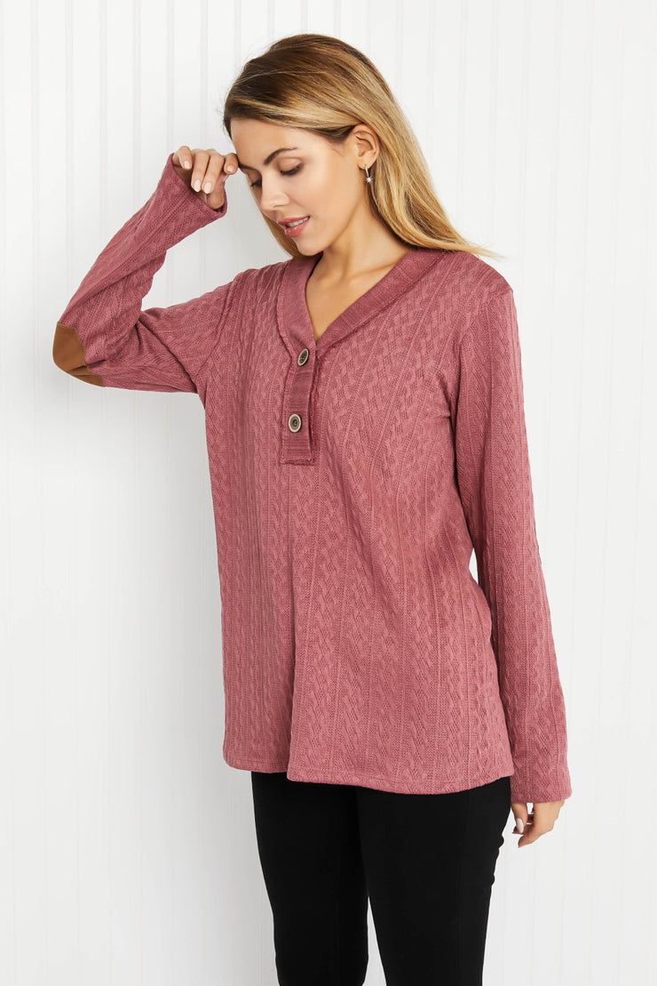 Heimish 'Round the Fire Cable-Texture Henley with Elbow Patches