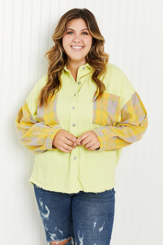 POL Bright Autumn Full Size Contrast Plaid Twill Shacket
