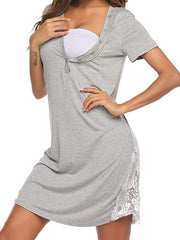 Women's knitting short sleeve lace splicing Maternity Nursing Dress