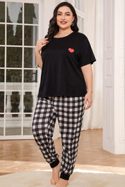 Plus Size Round Neck Short Sleeve Two-Piece Lounge Set