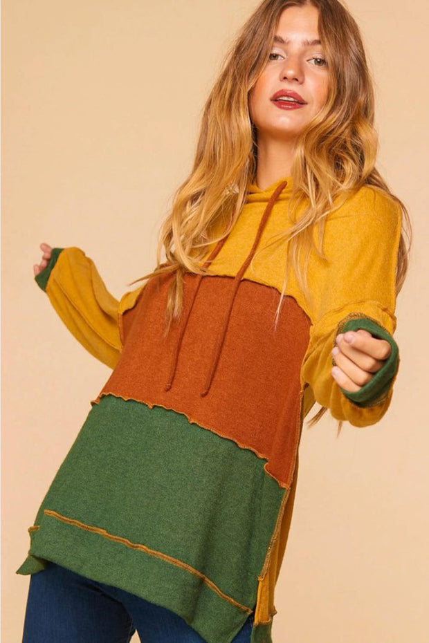 Haptics Color Block Side Slit Exposed Seam Hoodie