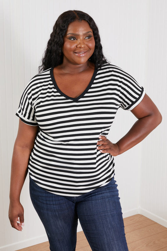 Sew In Love Everyday Essentials Full Size Striped V-Neck Tee