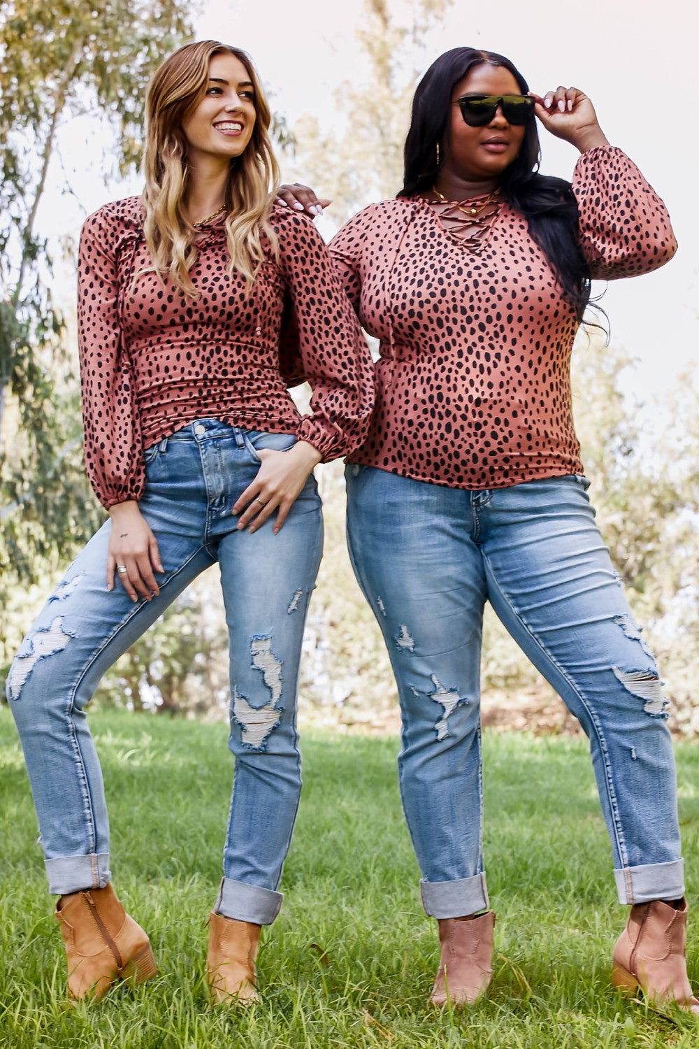 Sugarfox Wild Living  Full Size Leopard Lace-Up Top