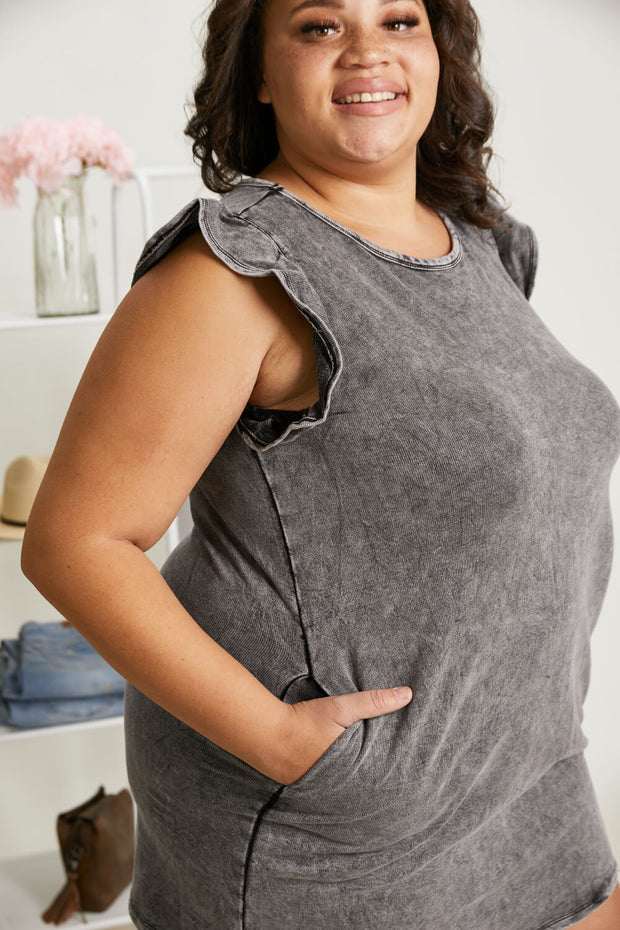 Sew In Love Cascade Springs Full Size Acid Wash Dress in Black