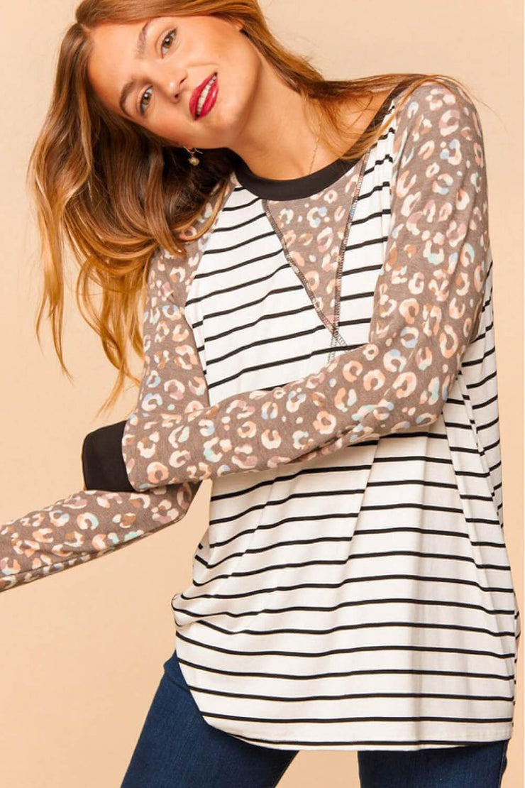 Haptics Full Size Mixed Print Contrast Trim Top