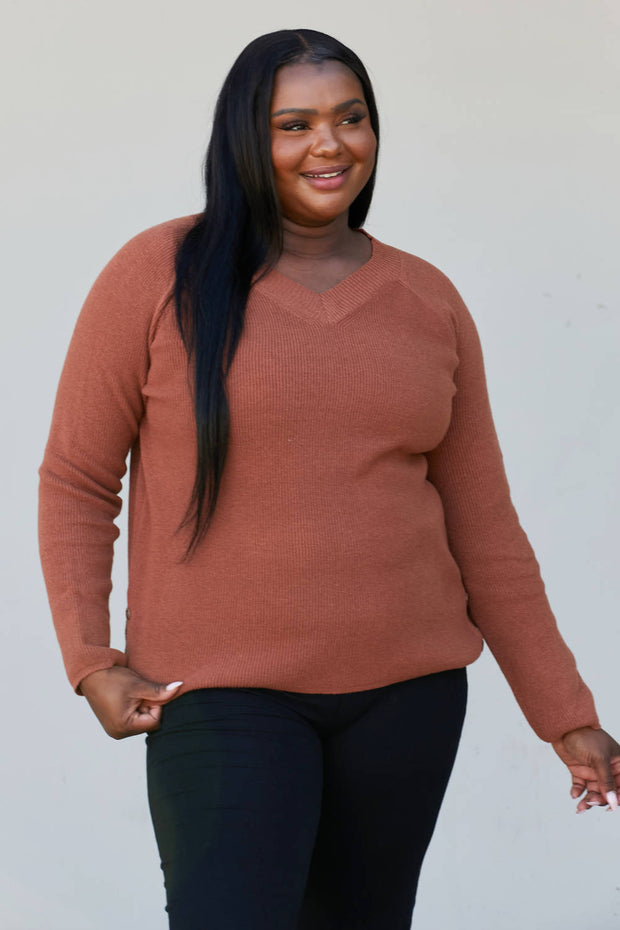 Heimish Full Size Raglan Sleeve V-Neck Sweater