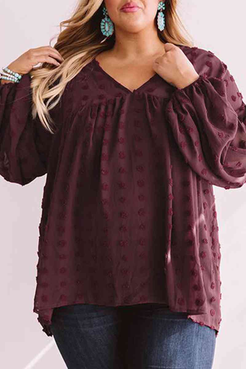 Swiss Dot Babydoll Blouse-Curvy