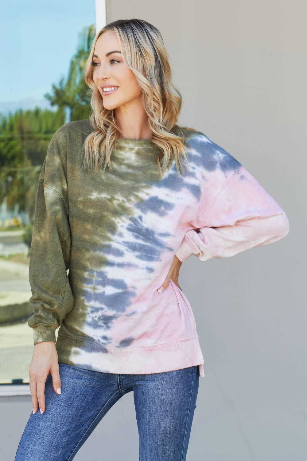 Sew In Love Full Size Tie-Dye Seam Detail Sweatshirt