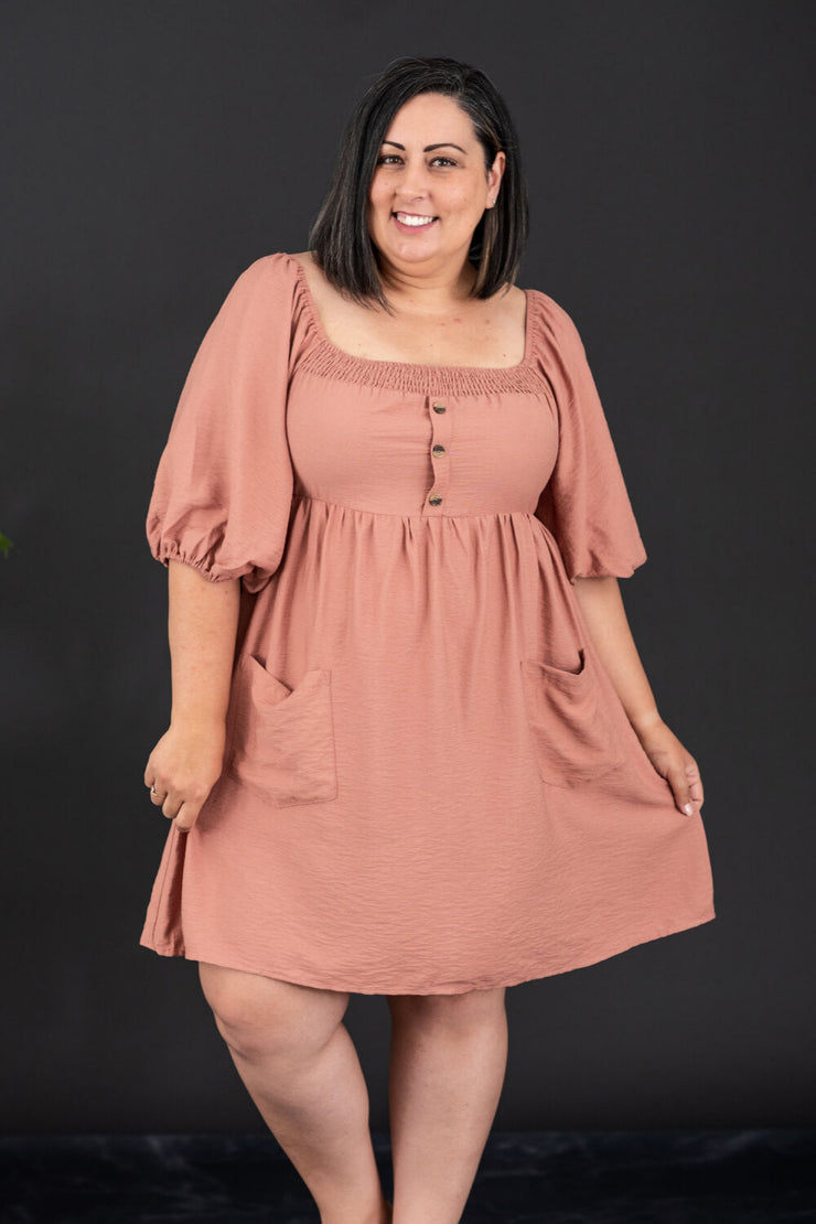 GeeGee I Promise Full Size Puff Sleeve Dress