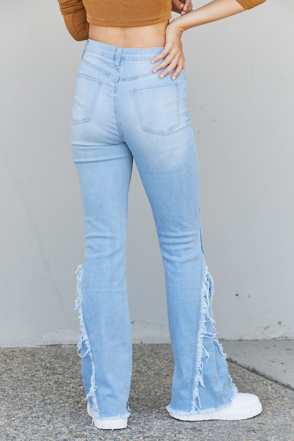 YMI Jeanswear Lila Frayed Panel High-Waist Flared Jeans