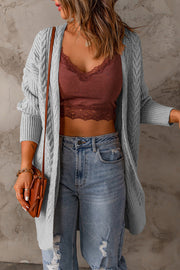 Cable-Knit Open Front Sweater Cardigan