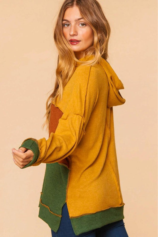 Haptics Color Block Side Slit Exposed Seam Hoodie