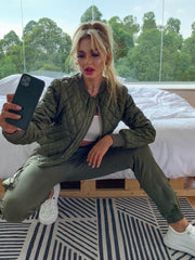 Zip Up Quilted Bomber Jacket