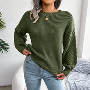 Mixed Knit Round Neck Dropped Shoulder Sweater