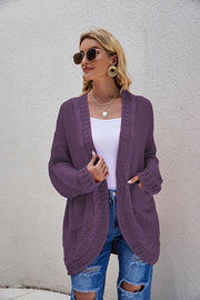 Cable-Knit Curved Hem Open Front Cardigan