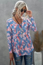 Leopard and Tie-Dye Print Ruffle Hem Top
