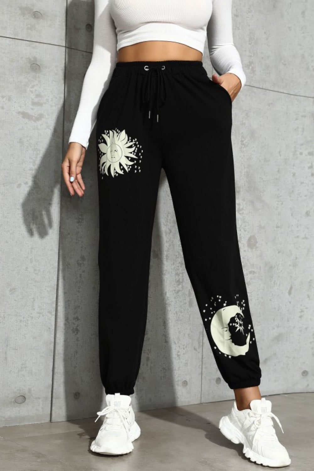 Sun & Moon Graphic Drawstring Joggers