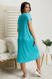 P & Rose Plot Twist Full Size T-Shirt Dress with Pockets in Seafoam