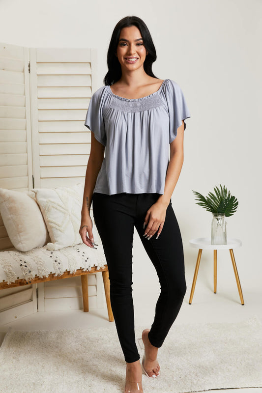 White Birch Fifth and Broadway Full Size Flutter Sleeve Top