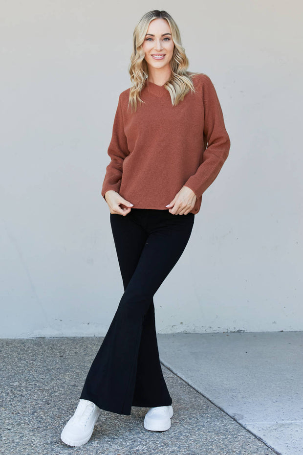 Heimish Full Size Raglan Sleeve V-Neck Sweater