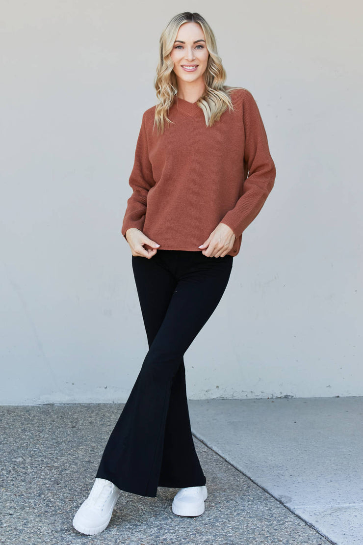 Heimish Full Size Raglan Sleeve V-Neck Sweater