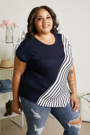 Sew In Love Spoonful of Sugar Full Size Striped Color Block Tee in Navy
