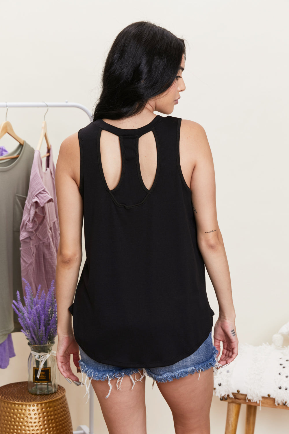 Sew In Love Never a Dull Moment Full Size Racerback Tank in Black