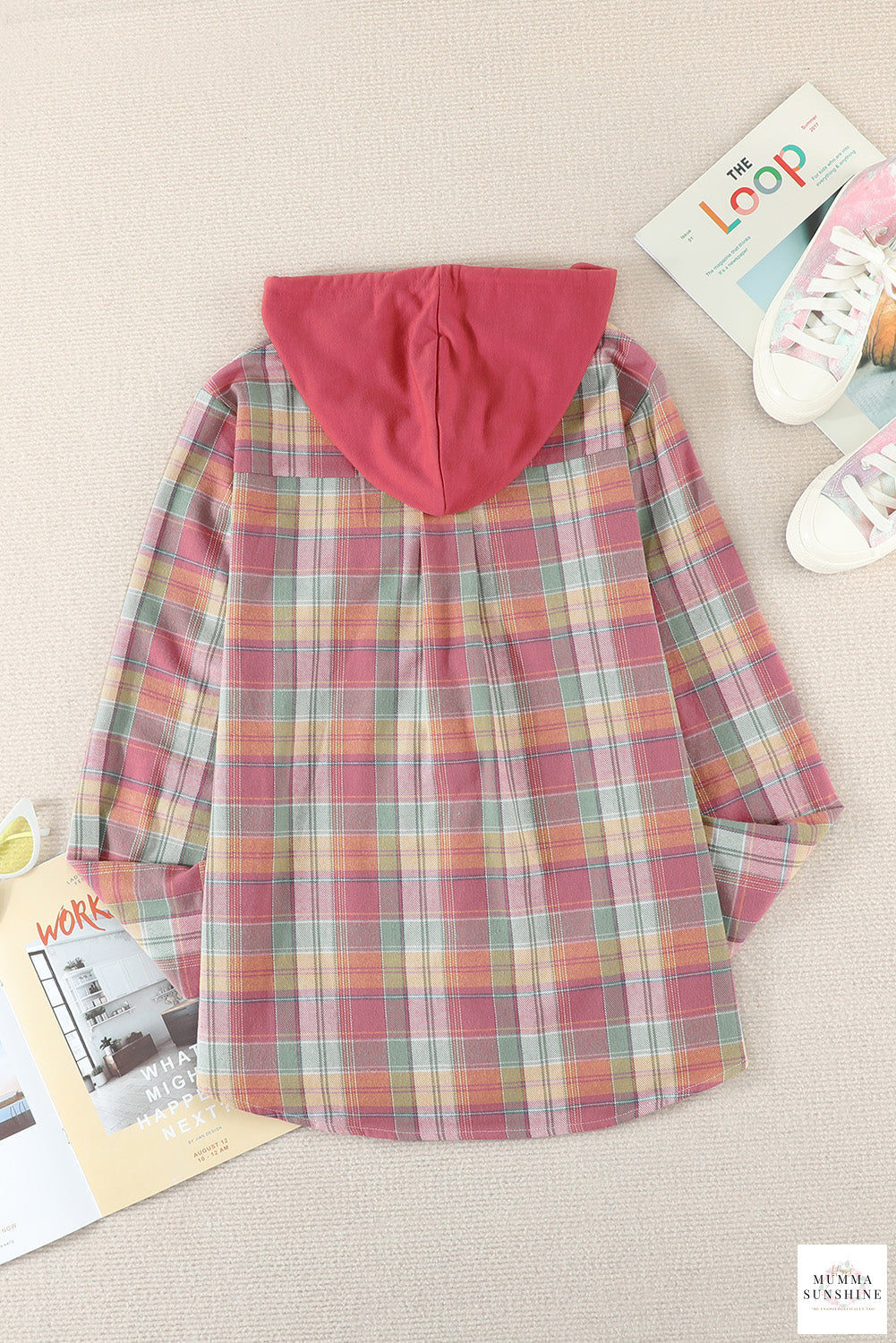 Plaid Drawstring Hooded Shirt Jacket