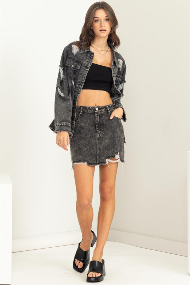 HYFVE Tess Distressed Denim Jacket in Black Denim