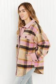 GeeGee Make Way Full Size Plaid Corduroy Trim Shacket