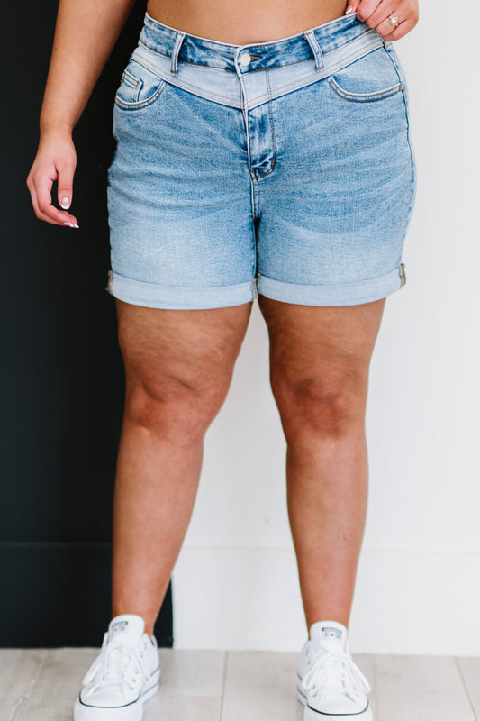 Judy Blue Twice As Much Full Size Run Two-Tone Shorts