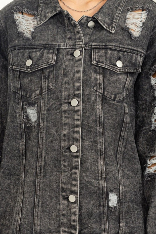 HYFVE Tess Distressed Denim Jacket in Black Denim