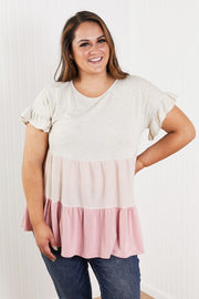 Hailey & Co Weekend Special Full Size Color Block Tiered Babydoll Top