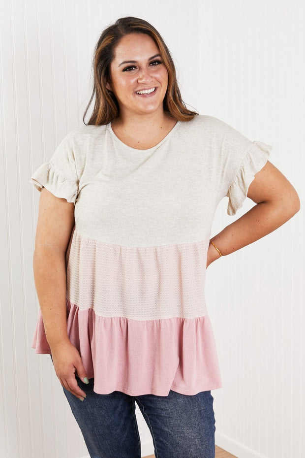 Hailey & Co Weekend Special Full Size Color Block Tiered Babydoll Top