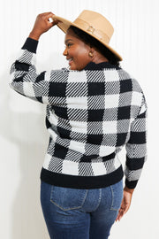 Heimish Plaid and Personality Full Size V-Neck Sweater