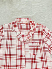 Plaid Lapel Collar Shirt and Shorts Lounge Set