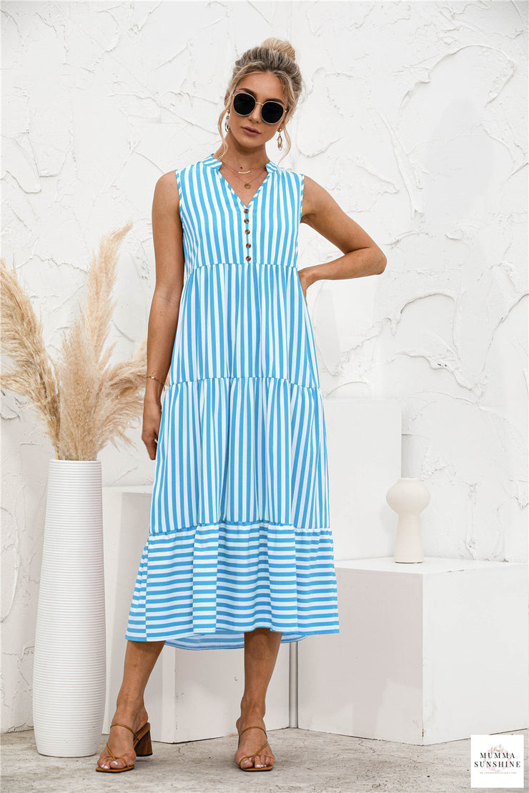 Sleeveless striped tiered swing dress for women Clearance