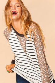 Haptics Full Size Mixed Print Contrast Trim Top