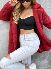 Buttoned Longline Sherpa Jacket
