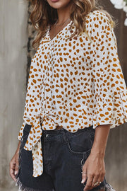 Polka Dot Tie Detail Lotus Sleeve Blouse