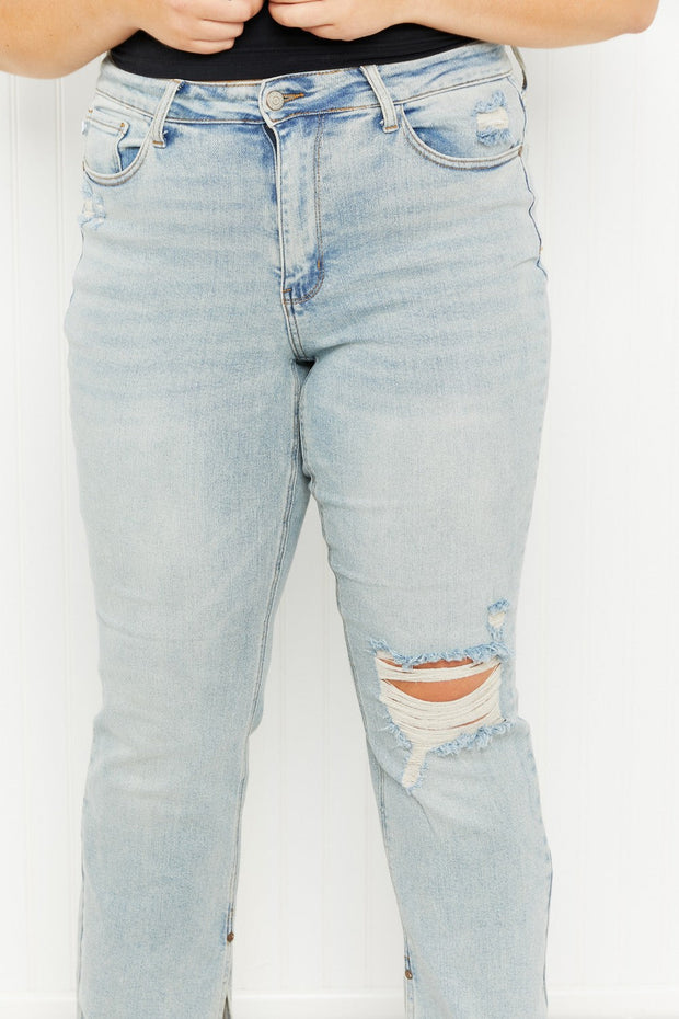 Judy Blue Journey Full Size High-Waisted Distressed Straight Jeans