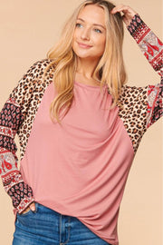 Haptics Full Size Mixed Print Round Neck Top
