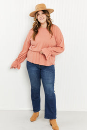 Acting Pro Slightly Sassy Full Size Ribbed Peplum Top