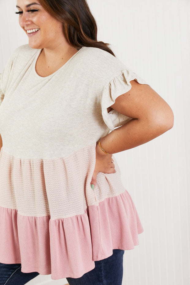Hailey & Co Weekend Special Full Size Color Block Tiered Babydoll Top